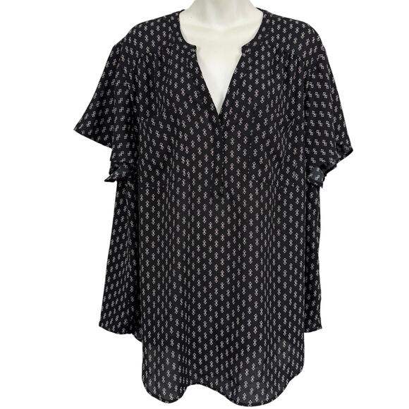torrid Tops - Torrid Harper Short Sleeve Georgette Black Print Flutter Sleeve Top Shirt sz 3X